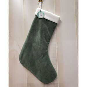 West Elm Green Velvet Holiday Stocking, Blank, No Mono, 18" Christmas Decor